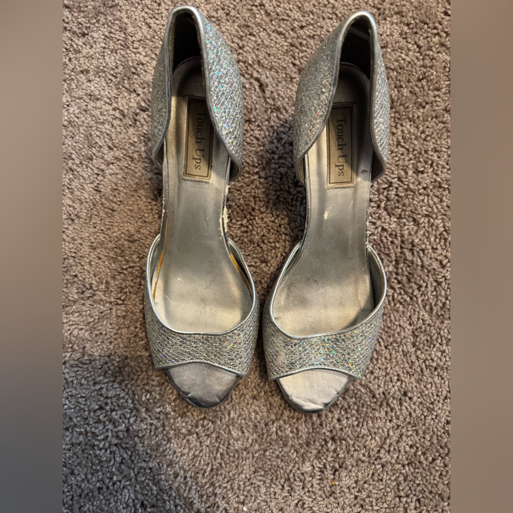 Touch Ups Silver Glitter Heels Peep-Toe